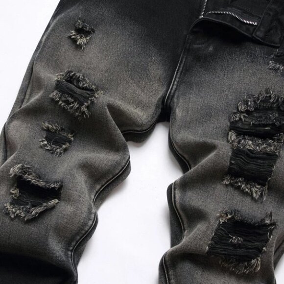 Black Mens Distressed Jeans - Picture 5 of 8